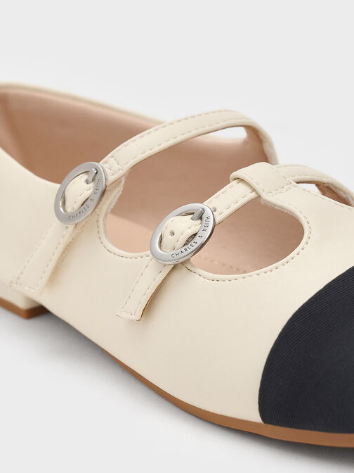 Girls' Double-Strap Two-Tone Mary Janes, Chalk, hi-res
