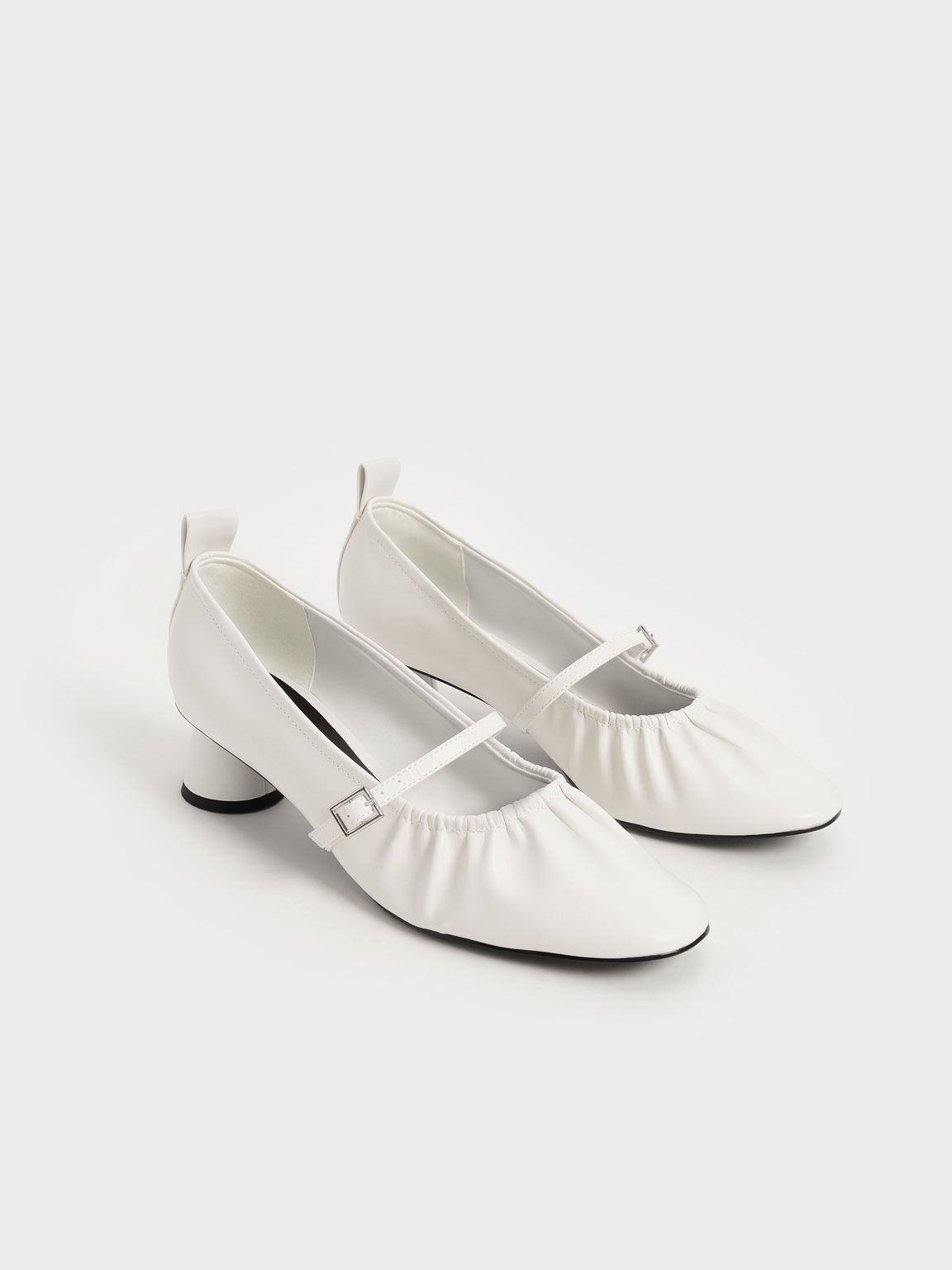 Ruched Mary Jane Pumps, Chalk, hi-res