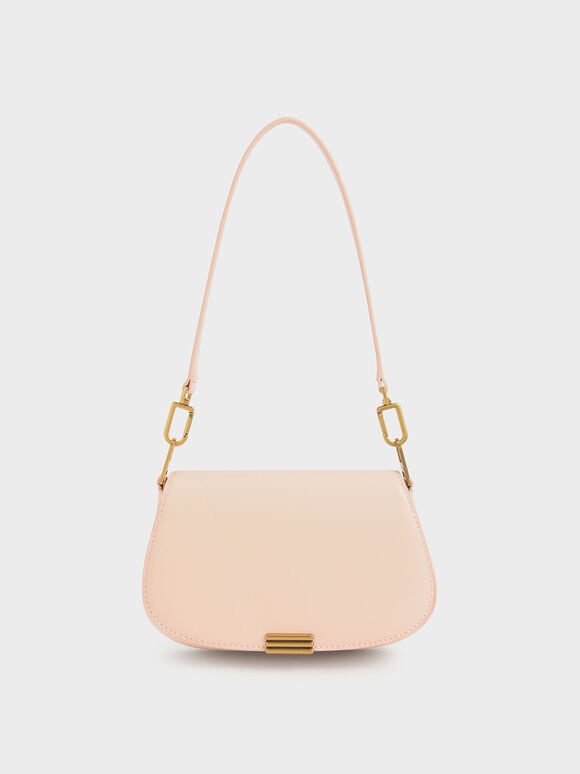 Linear Metallic Accent Small Shoulder Bag, Light Pink, hi-res