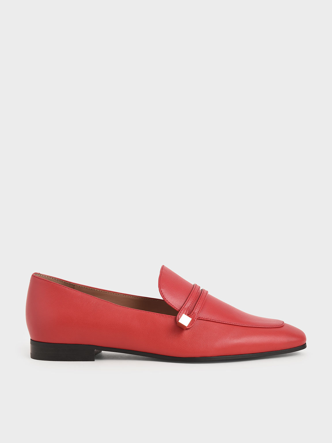 Red Metallic Accent Leather Loafers 