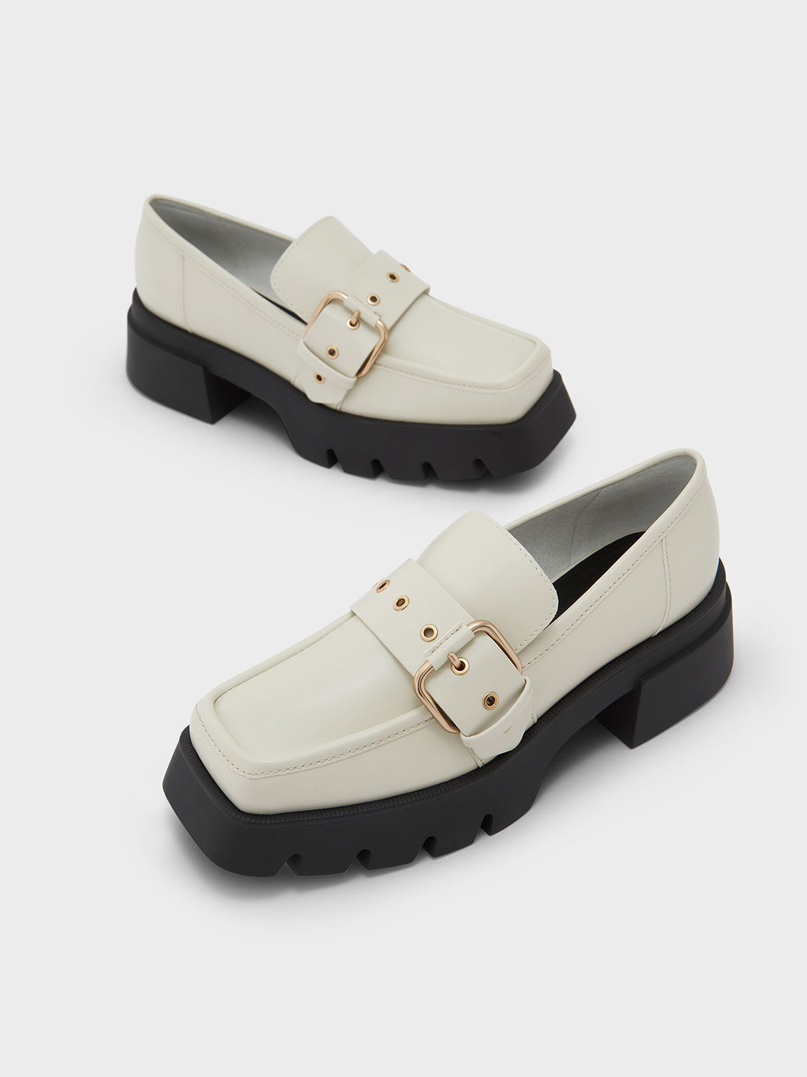 Fay Buckled Chunky Penny Loafers, Chalk, hi-res