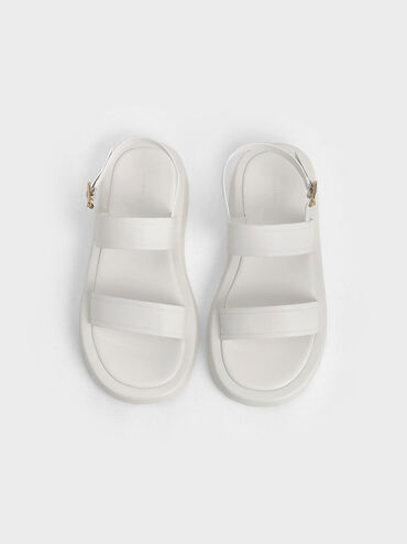 Open Toe Slingback Platform Sandals, White, hi-res