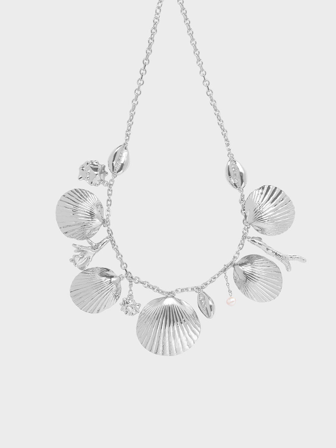 Seashell Necklace, Silver, hi-res