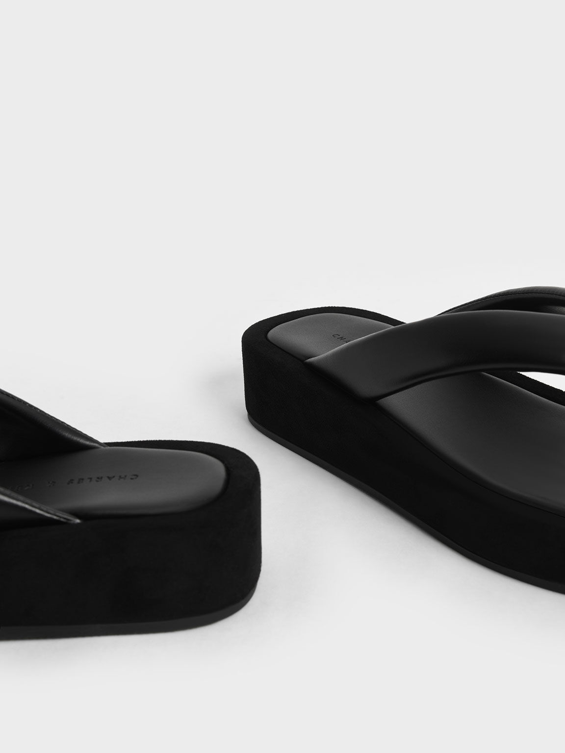 Padded Platform Thong Sandals, Black, hi-res