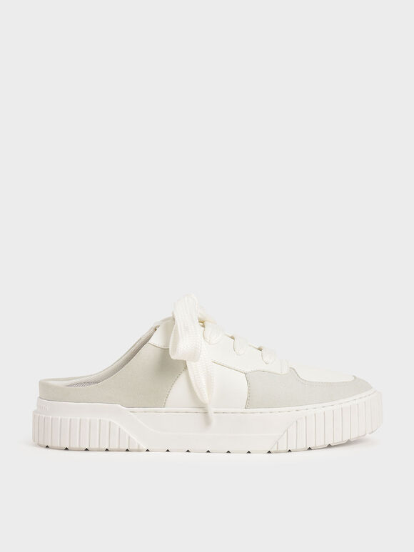 Microsuede Slip-On Trainers, White, hi-res