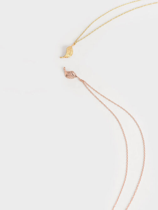 Leaf Pendant Bead Necklace, Oro rosa, hi-res