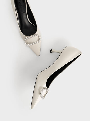 Zapatos de tacón de charol adornados con gemas, Blanco tiza, hi-res