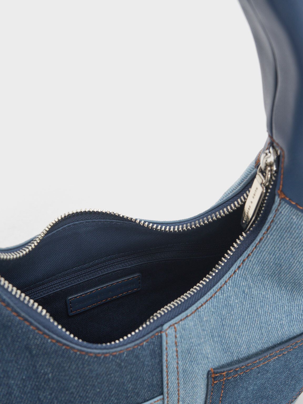 Denim Blue Anthea Denim Contrast-Trim Curved Hobo Bag - CHARLES & KEITH IT