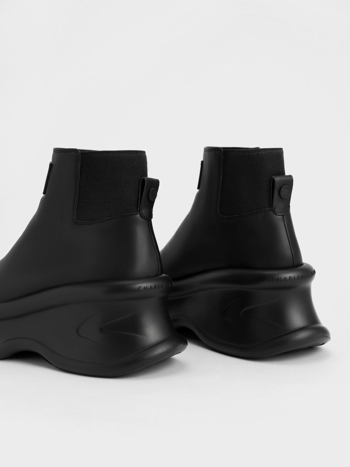 Curved Platform Ankle Boots, Black, hi-res