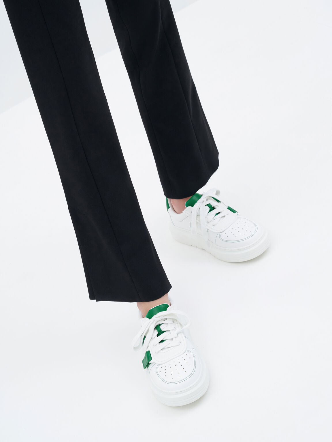Lace-Up Velcro Sneakers, Green, hi-res