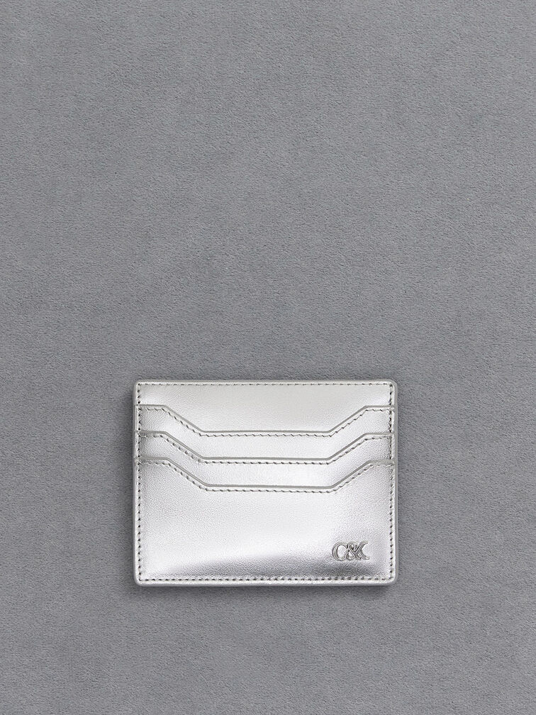 Porte-cartes multi-fentes en cuir métallisé, Argent, hi-res