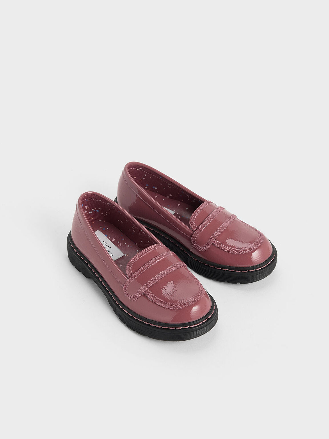 Girls&apos; Overlock Stitch Patent Loafers, Pink, hi-res