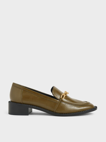 Chunky Chain Link Loafers, Verde oliva, hi-res