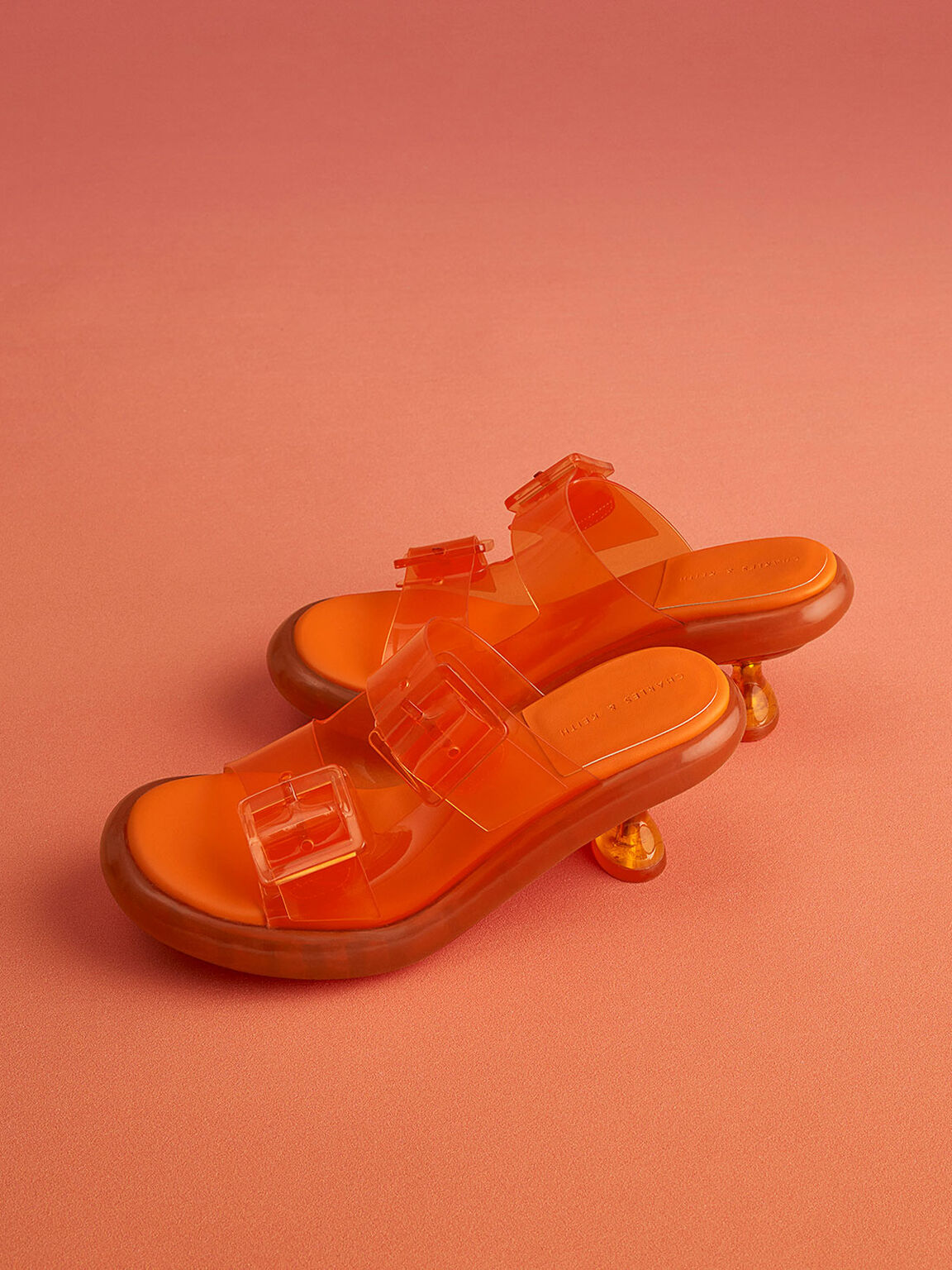 Madison Double Buckle See-Through Mules, Orange, hi-res