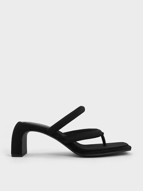 Toni Puffy-Strap Thong Sandals, Black Textured, hi-res