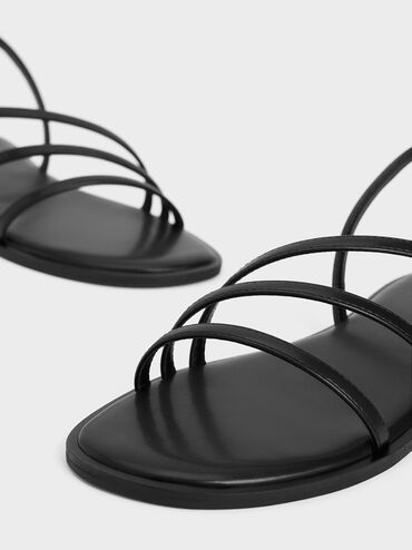 Asymmetric Triple-Strap Sandals, Black, hi-res