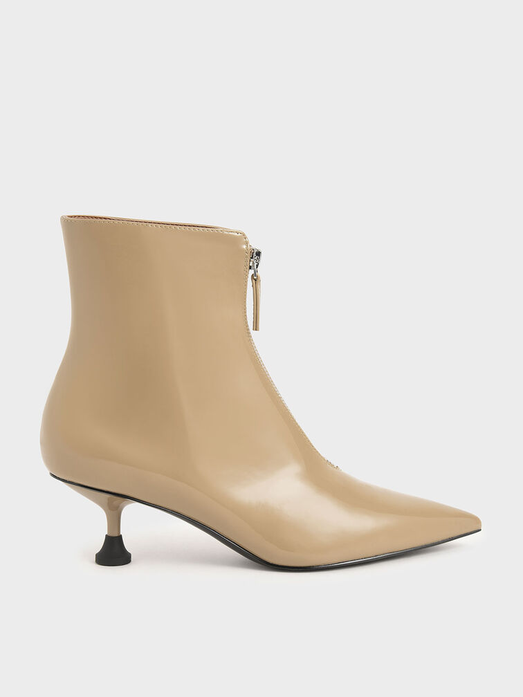 Patent Front Zip Ankle Boots, Sand, hi-res
