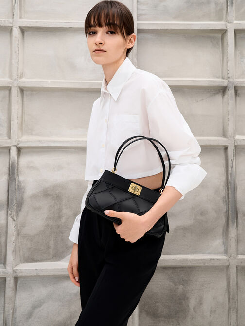 Eleni Quilted Shoulder Bag, Black, hi-res