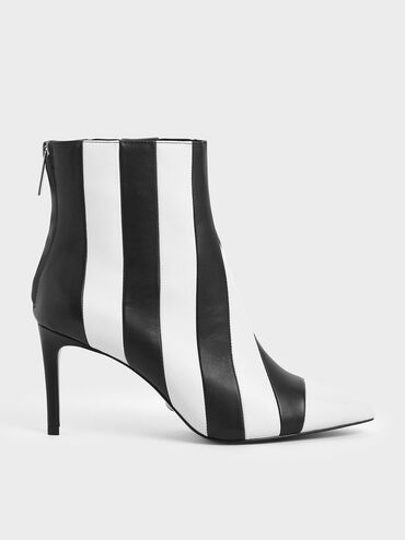Two-Tone Leather Striped Ankle Boots, Multi, hi-res