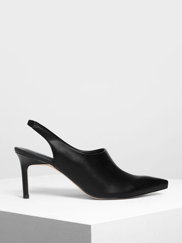 Slingback Pointed Heels, Black, hi-res