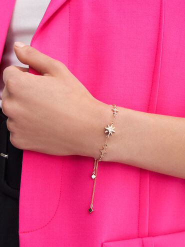 Bracelet avec ornements cristaux et étoiles, Or Rose, hi-res
