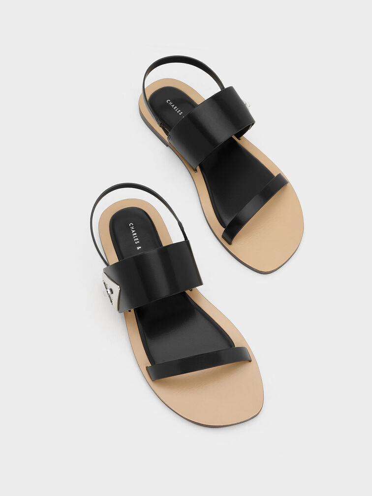 Trice Metallic Accent Double Strap Sandals, Black, hi-res