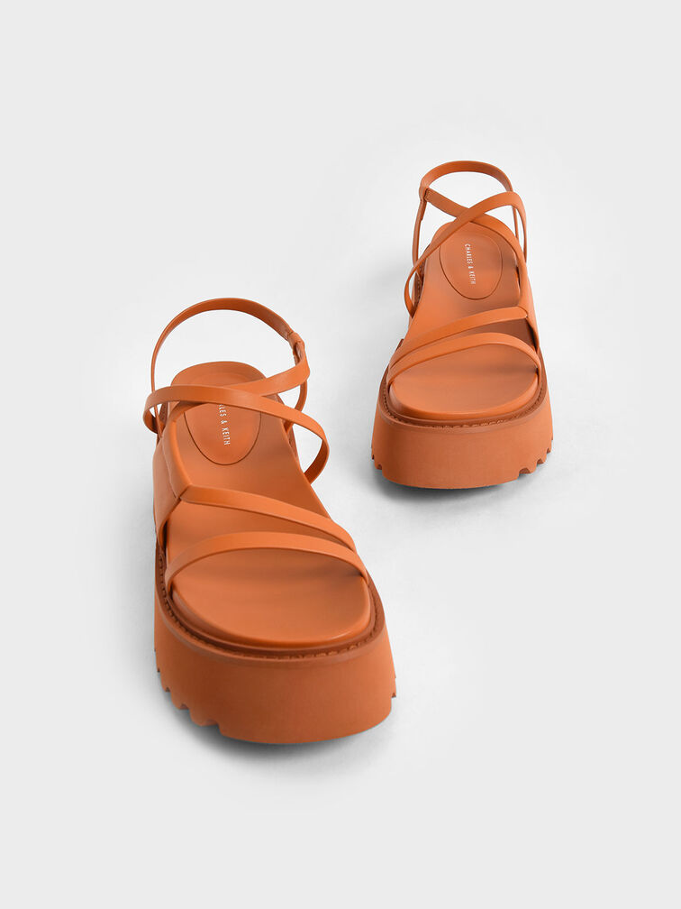 Sandales à lanières et semelle plateforme Nadine, Orange, hi-res
