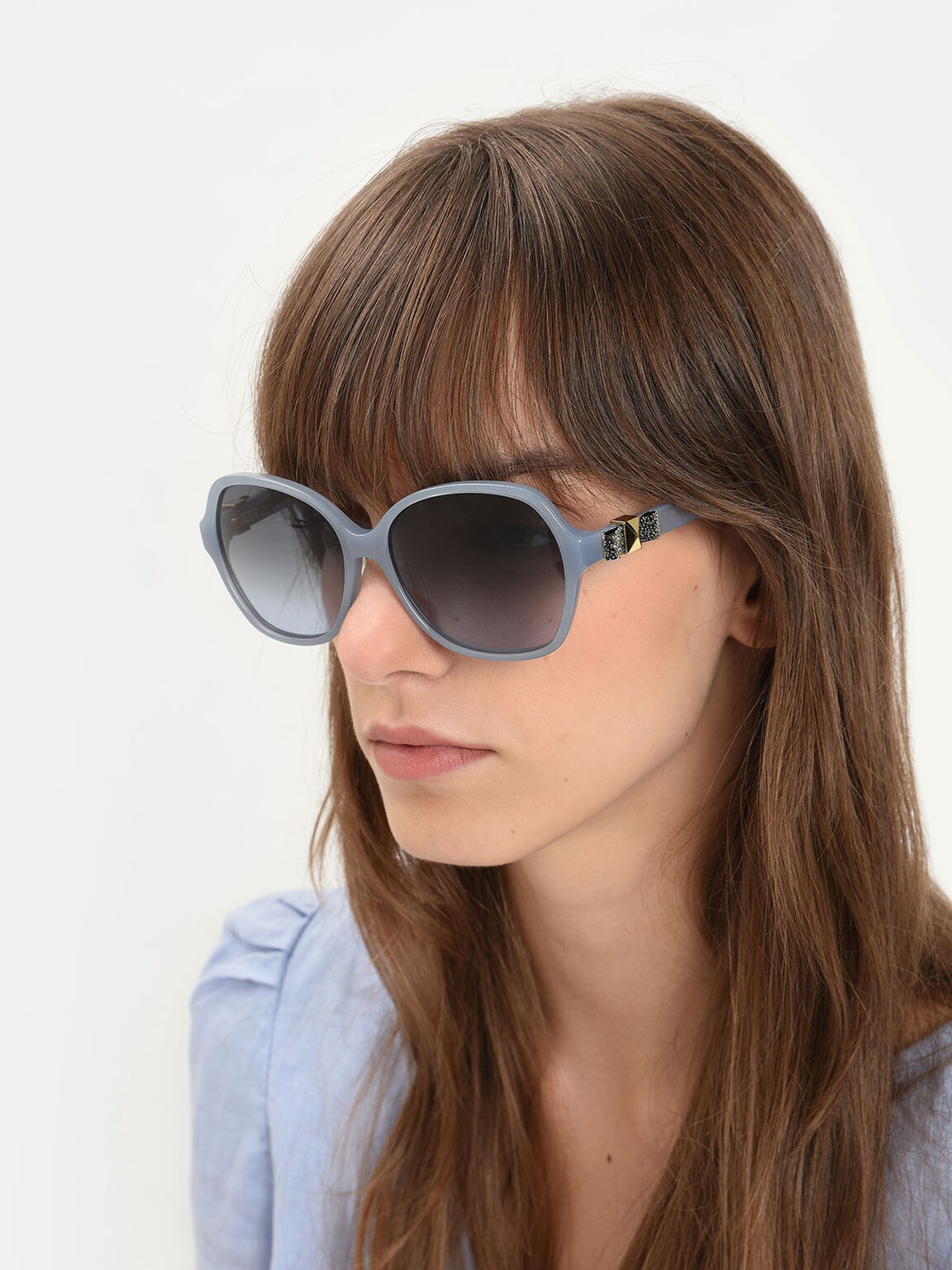Embellished Butterfly Sunglasses, Blue, hi-res