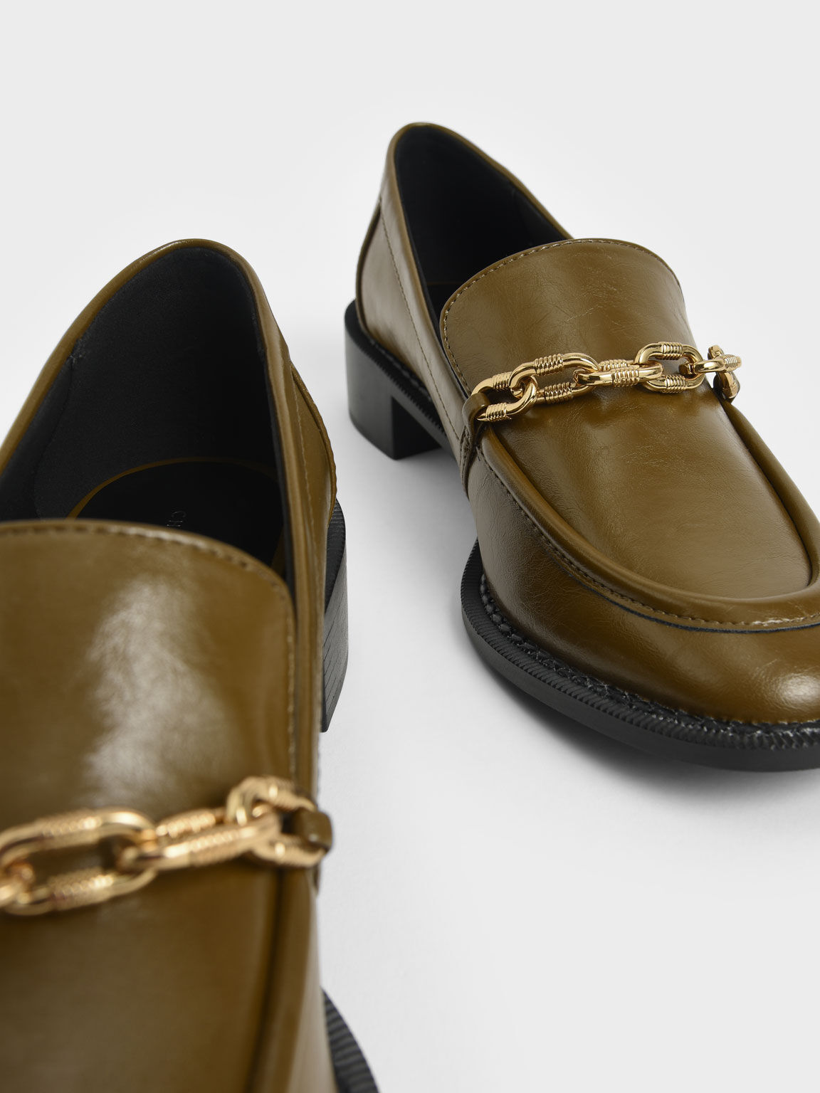 Chunky Chain Link Loafers - Olive