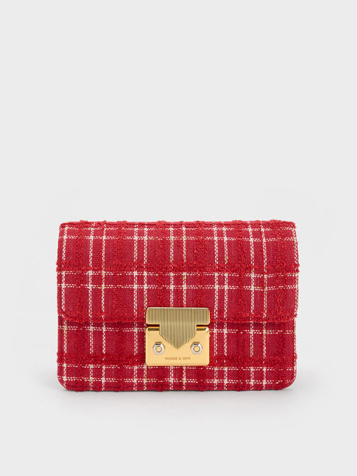 Eudora Tweed Boxy Bag, Red, hi-res