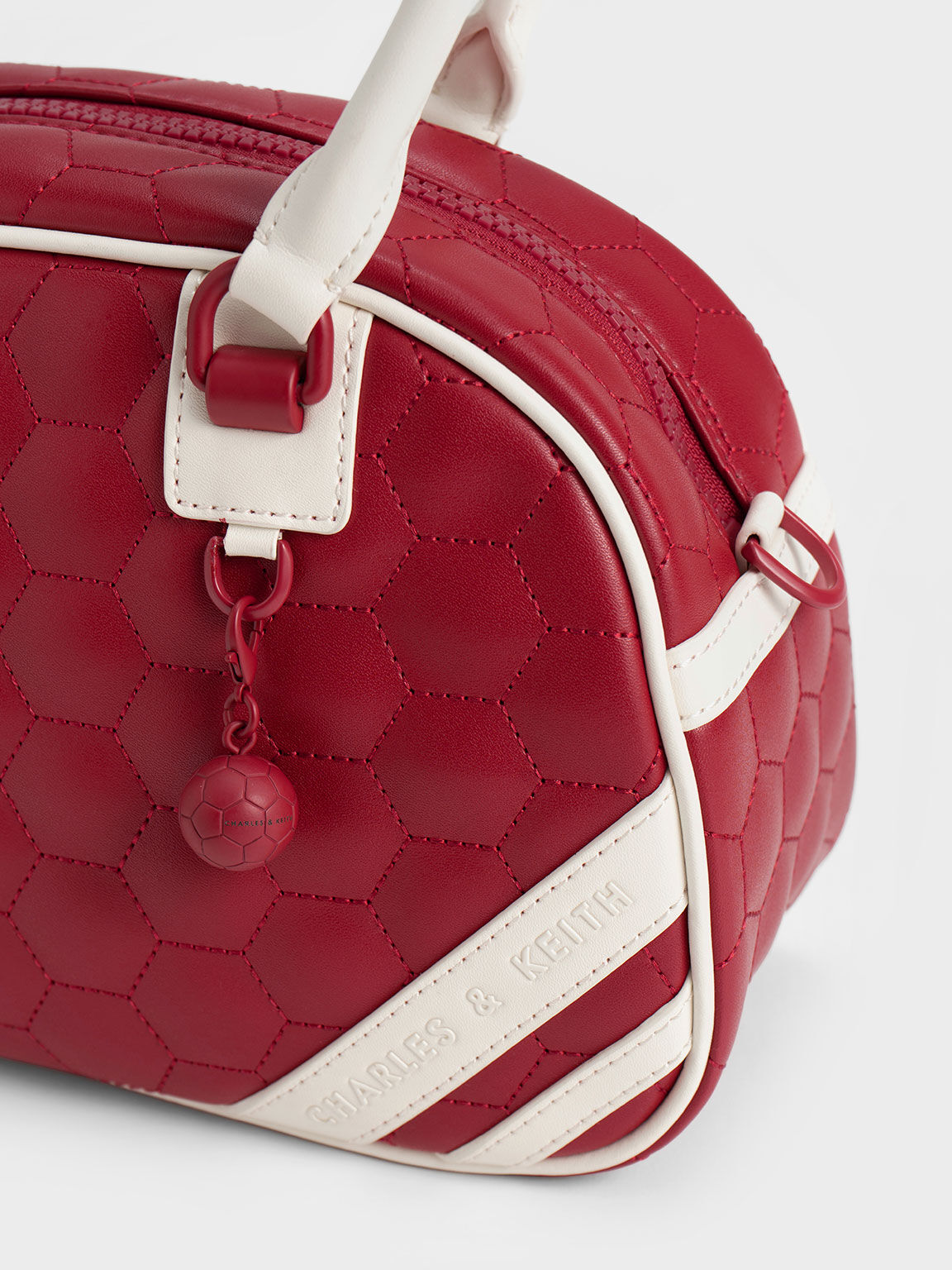 Striped Textured Bowling Bag, Red, hi-res