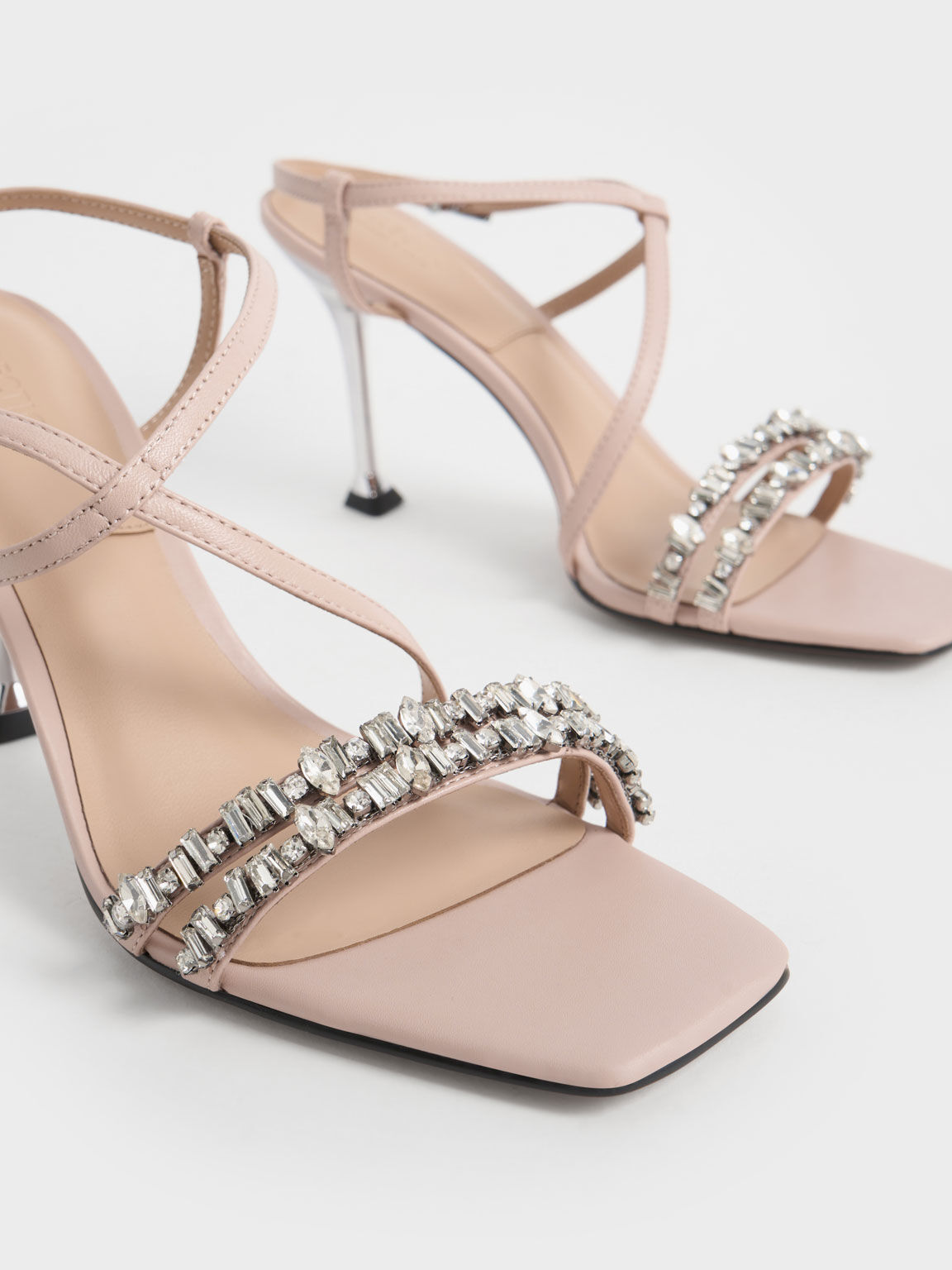 Wedding Collection: Gem-Embellished Asymmetric Sandals, Nude, hi-res