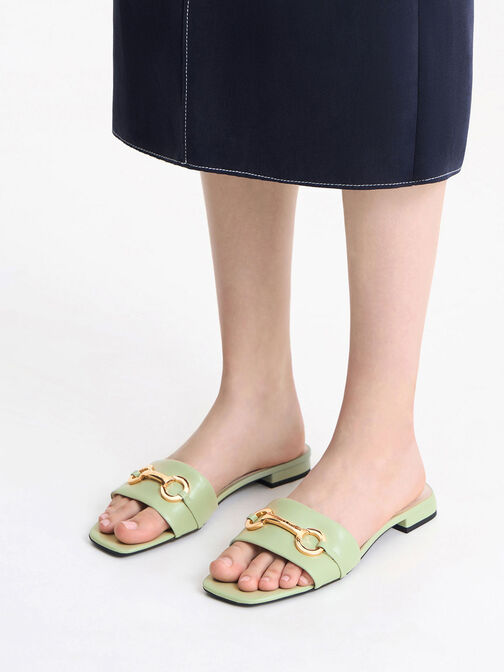 Sandales à enfiler à barre métallique, Vert sauge, hi-res