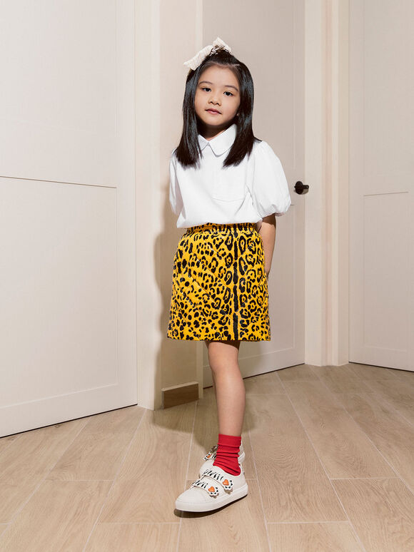 Lunar New Year Collection: Girls' Tiger Stripes Velcro Sneakers, Chalk, hi-res