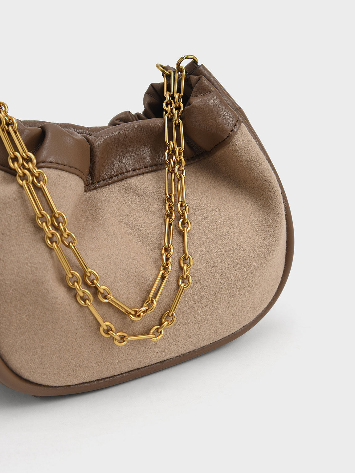Solange Double Chain Handle Slouchy Bag, Brown, hi-res