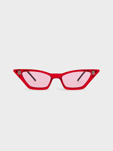 Thick Frame Cat-Eye Sunglasses, Red, hi-res