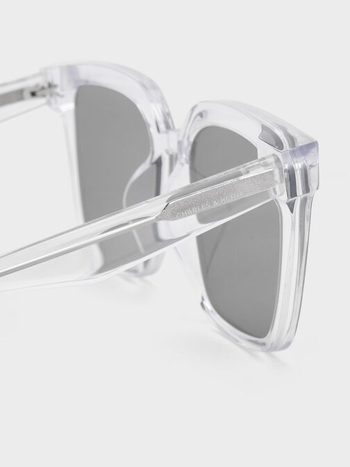 Gafas de sol clásicas cuadradas de acetato reciclado, Transparente, hi-res