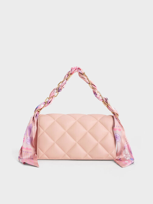 Alcott Scarf Handle Quilted Clutch, Pink, hi-res