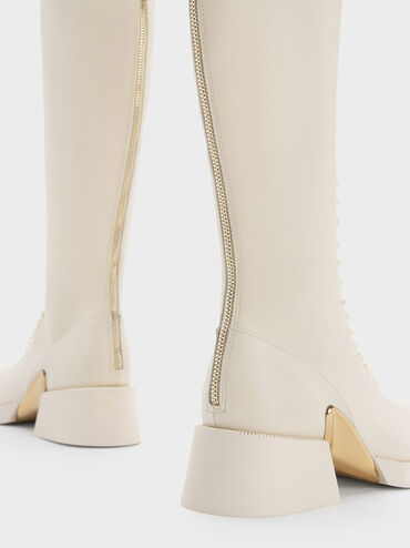 Devon Metallic-Accent Lace-Up Knee-High Boots, Chalk, hi-res