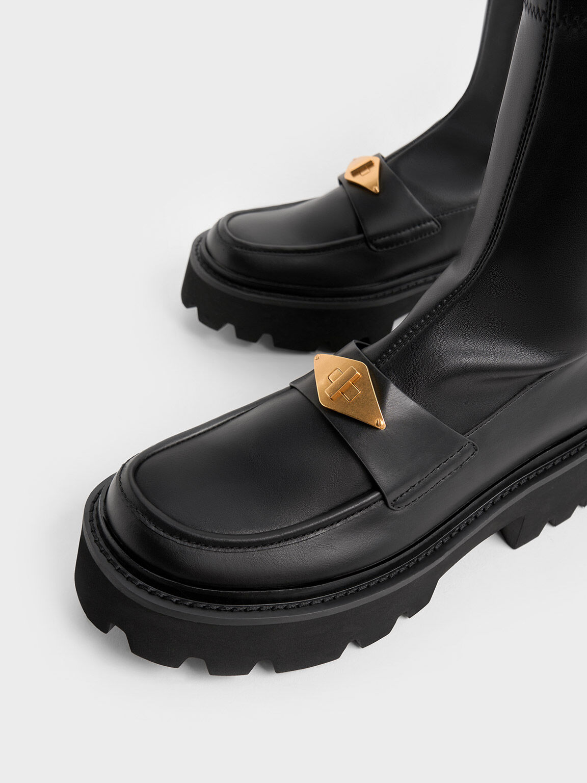 Metallic Accent Loafer Boots, Black, hi-res