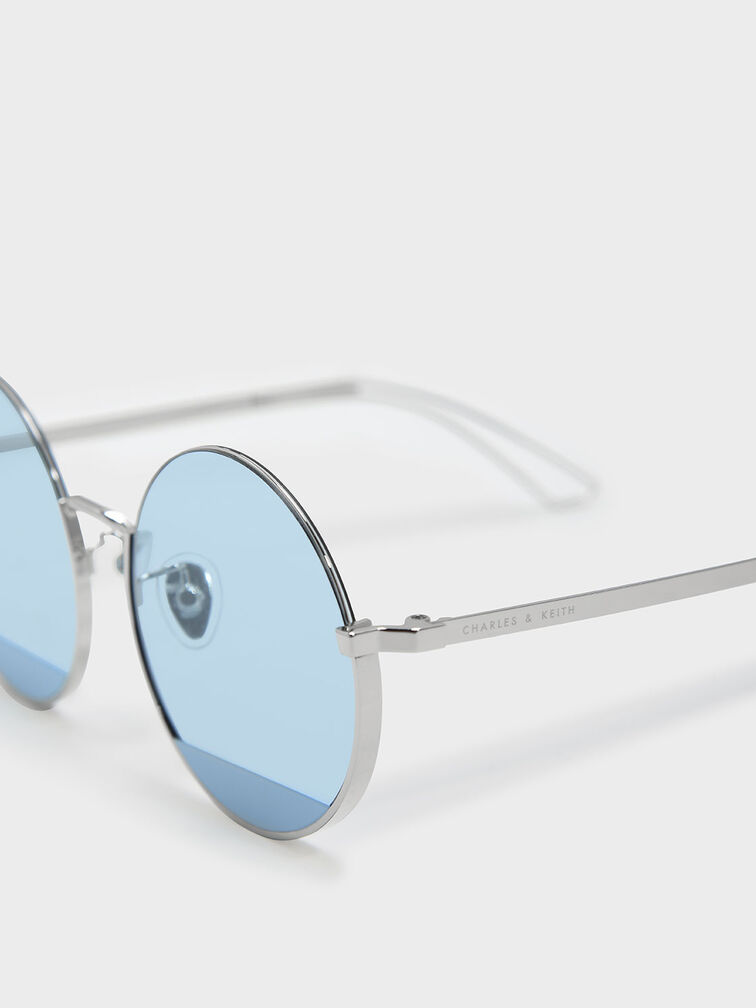 Round Half Frame Sunglasses, Blue, hi-res