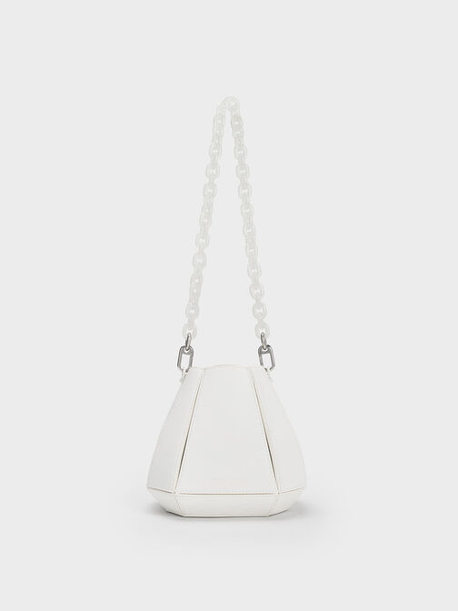 Geometric Structured Bucket Bag, White, hi-res