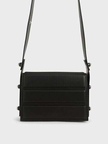 Eyelet-Embellished Top Handle Bag, Black, hi-res