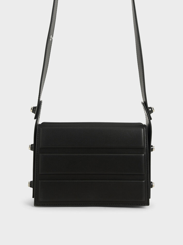 Eyelet-Embellished Top Handle Bag, Black, hi-res