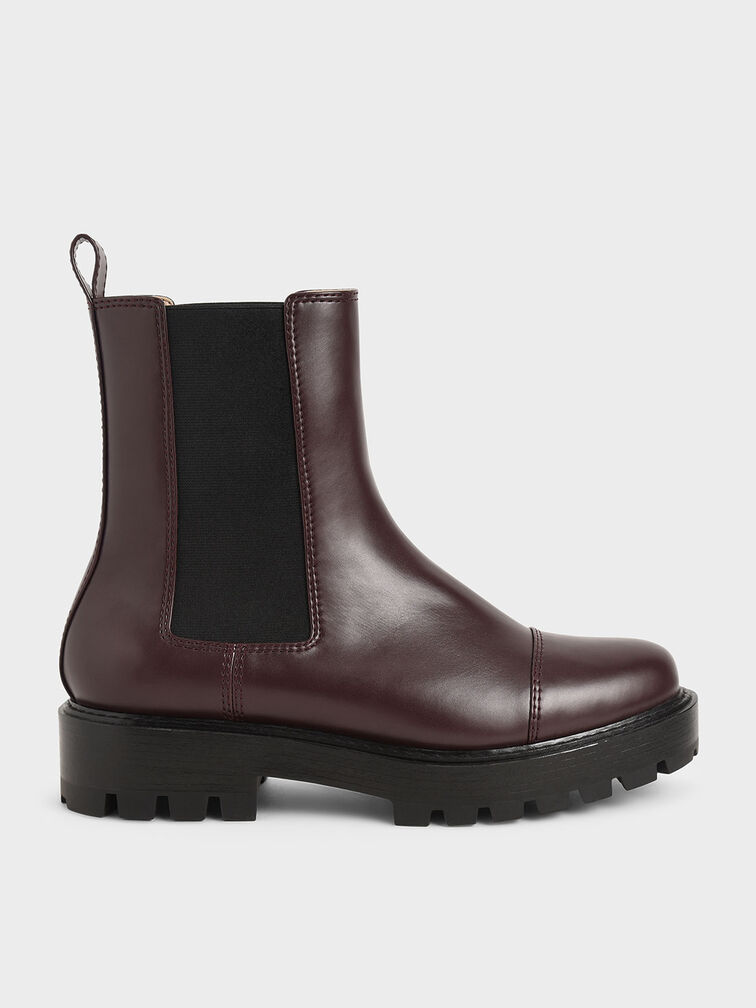 Chunky Sole Chelsea Boots, Maroon, hi-res