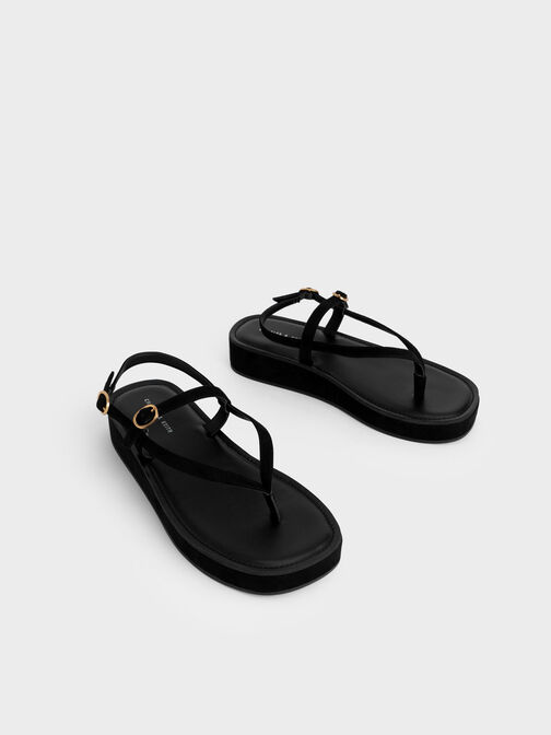 Textured Strappy Flatform Thong Sandals, Negro texturizado, hi-res