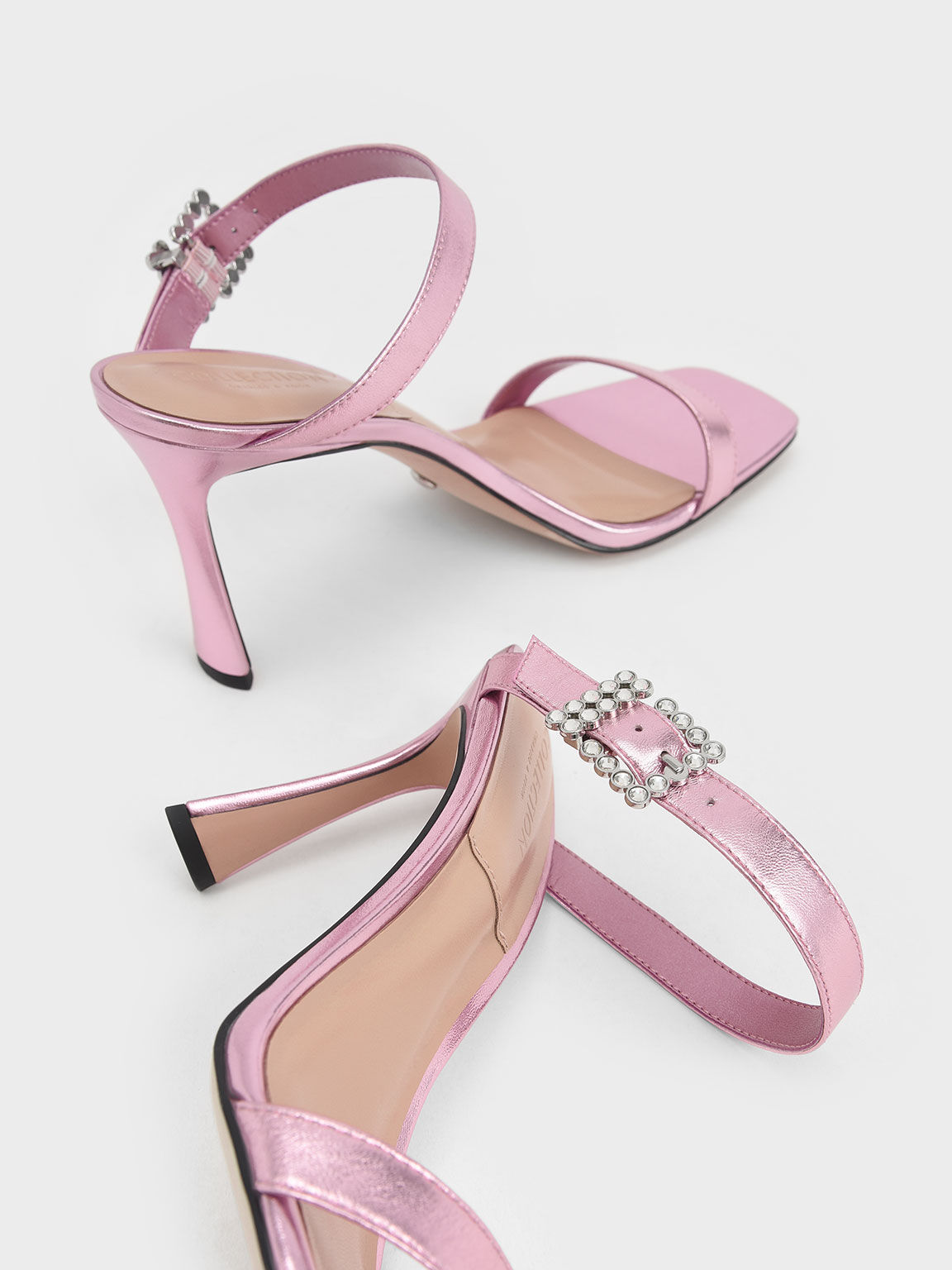 Leather Gem-Embellished Blade Heel Sandals, Pink, hi-res