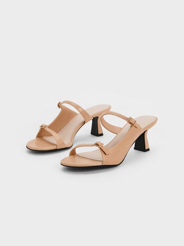 Double Strap Heeled Mules, Nude, hi-res