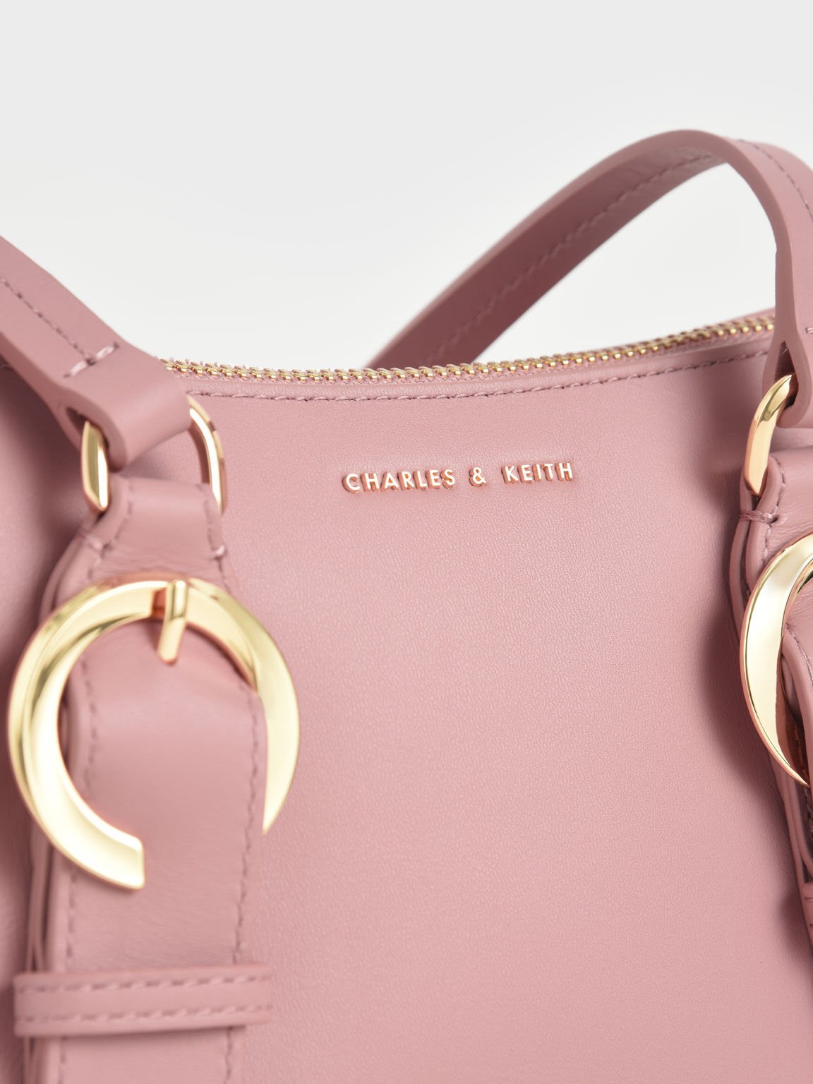 Ring Buckle Leather Shoulder Bag, Pink, hi-res