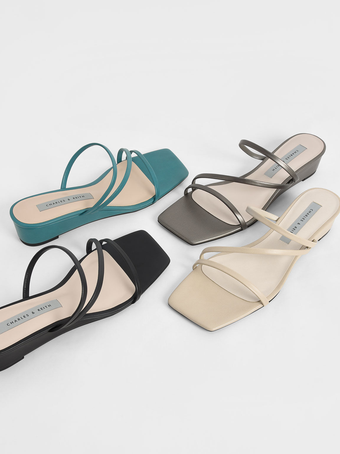 Strappy Wedge Mules, Green, hi-res